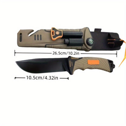 10.2in Outdoor Straight Knife - Ultra Sharp, High Hardness, Portable with Non-Slip Handle, Night Light, Compass, Magnesium Rod, and Safety Sheath - Essential for Camping and Travel