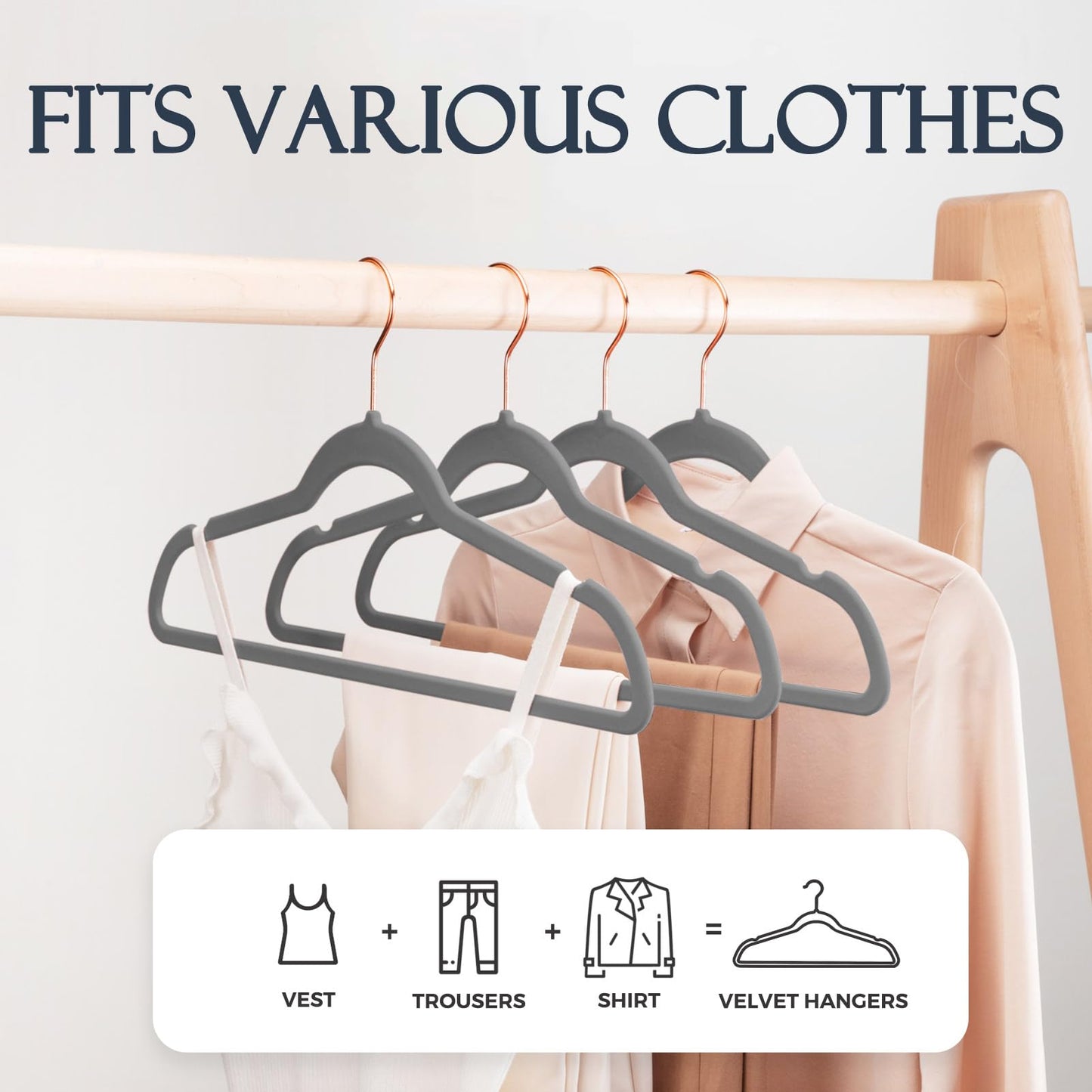 20/30/60 Pack Velvet Hangers - Premium Non-Slip Felt Hangers with Sturdy Black/White Finish - Heavy Duty Coat and Suit Hangers with Space-Saving 360° Rotating Rose Gold/Galvanized Metal Hook