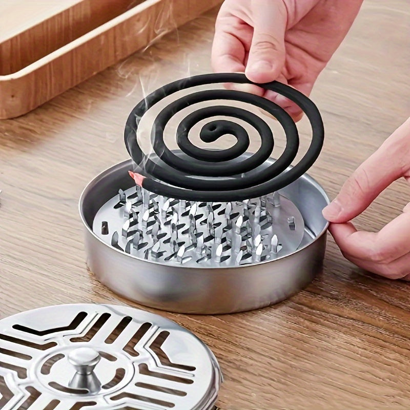 Stainless Steel Mosquito Coil Incense Burner with Lid – Fireproof and Heat-Resistant Ashtray for Indoor and Outdoor Use, Ideal for Living Rooms, Bedrooms, and Pest Control