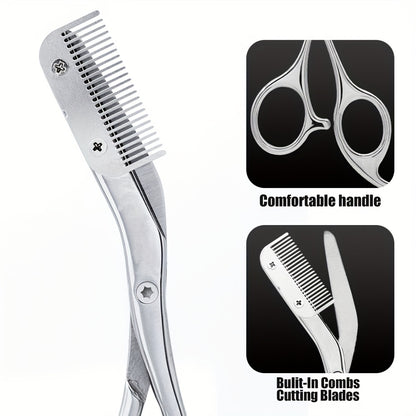 Stainless Steel Eyebrow Trimmer Scissors with Comb - Low Allergenic, Hand-Polished, Sharp Convex Blade for Facial Hair Removal and Grooming for Men and Women