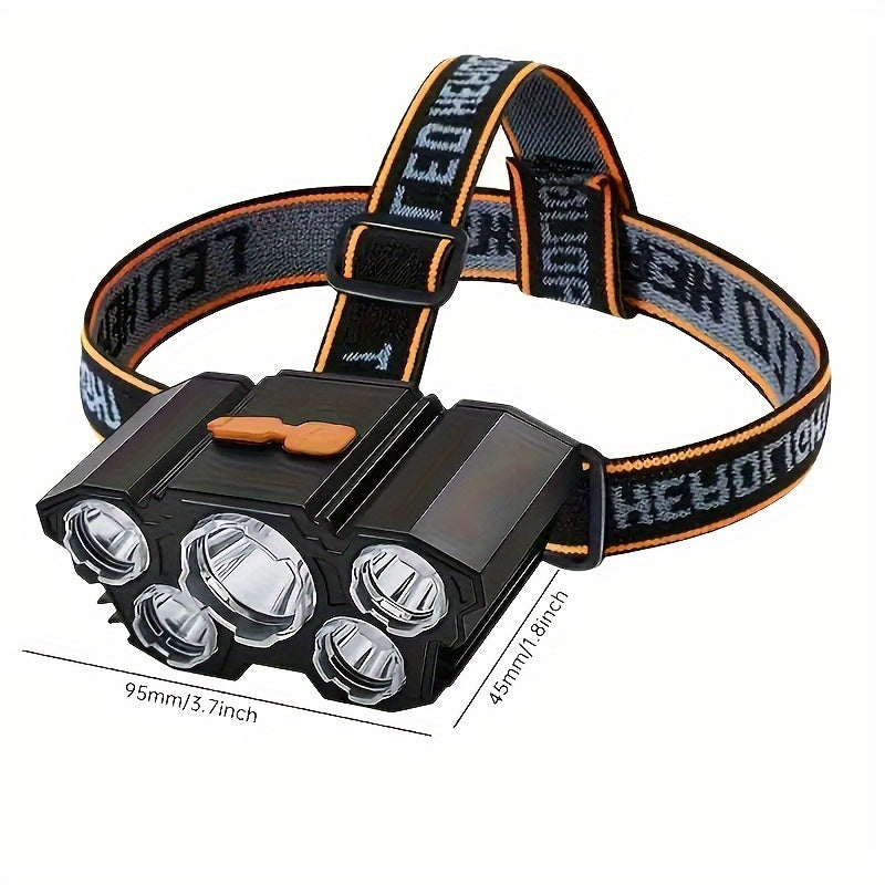 Rechargeable LED Headlamp - 5 Bright Lights, Portable for Camping, Fishing and Emergency Outdoor Work Lighting