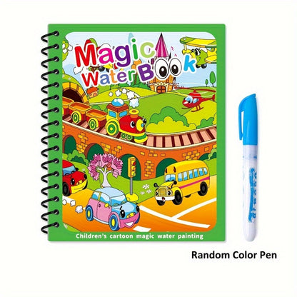 4 Pack Magic Water Coloring Books Set with Pen - Reusable Water-Reveal Drawing Pads for Ages 3+, Educational and Creative Holiday Gift