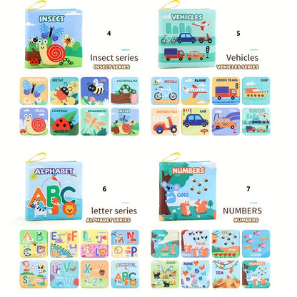 9 Piece Baby Cloth Book Set - Early Education Puzzle, Washable Tear-Resistant Palm Books with 8 Pages Each