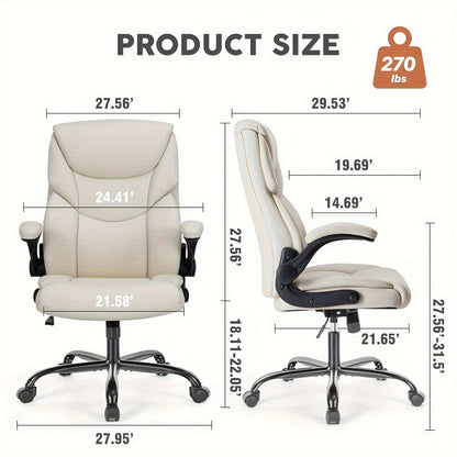 Leather Office Chairs - Boss Chairs with Flip-Up Armrests, Ergonomic High-Back Design