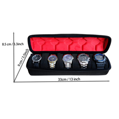 5 Slot Watch Travel Case - Organizer and Storage Roll for Men and Women with Watch Pillow, Display Holder Box