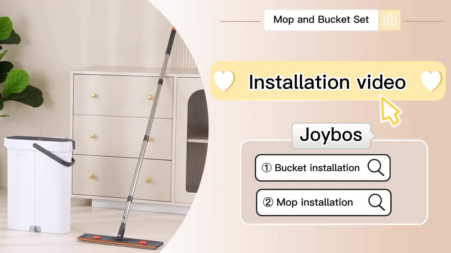 Joybos Flat Floor Mop and Bucket Set – Stainless Steel Handle, Dual-Action Wet & Dry Mopping, Space-Saving Design, Multipurpose Home Cleaning for Living Room, Bedroom, Bathroom, Kitchen