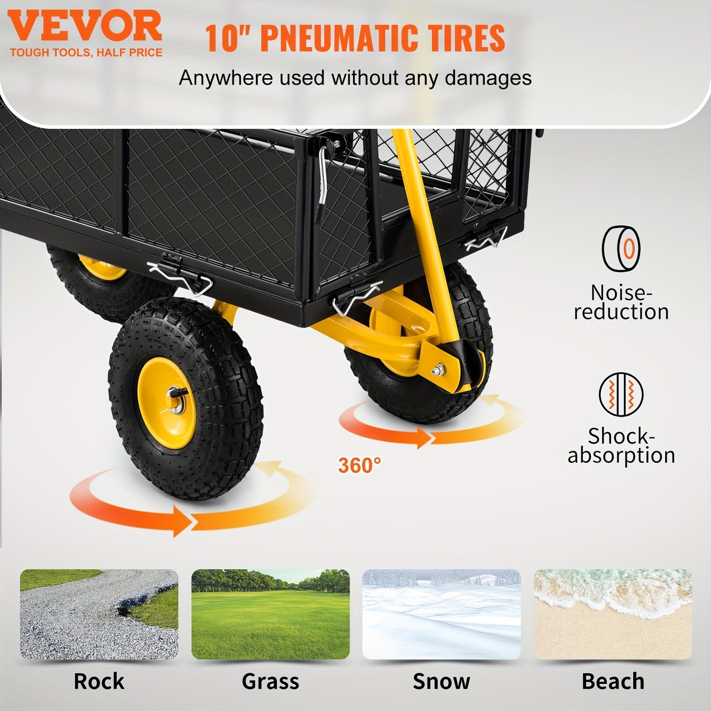 VEVOR Steel Garden Cart - Heavy Duty 500 lbs Capacity, Removable Mesh Sides, Converts to Flatbed, Utility Metal Wagon with 180° Rotating Handle and 10 in Tires, Perfect for Garden