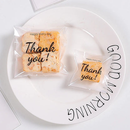 100Pcs Thank You Self-Adhesive Plastic Cookie Bags - Ideal for Wedding, Birthday, and Party Gift Packaging - Biscuit Baking & Candy Storage