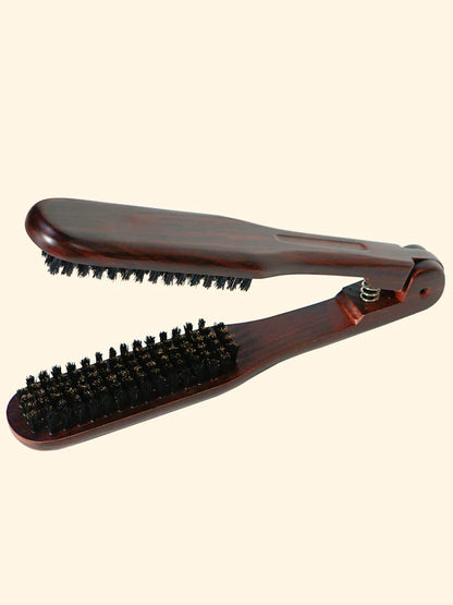 Pro Hairdressing Straightener Brush Set - Nylon V-Shape Double Brushes and Clamp Styling Tools for DIY Hair Styling