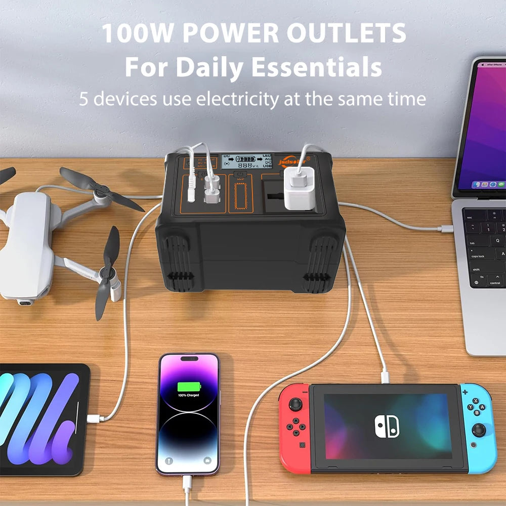 100W Portable Power Station – 24000mAh Solar Power Generator with 220V/110V, 76.8Wh LiFePO4 Battery for Camping and Travel