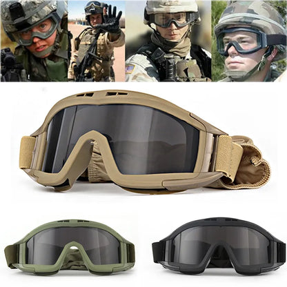 JSJM Airsoft Tactical Goggles: 3 Lens Windproof Dustproof Shooting Motocross Motorcycle Glasses - CS Safe Protection for Mountaineering