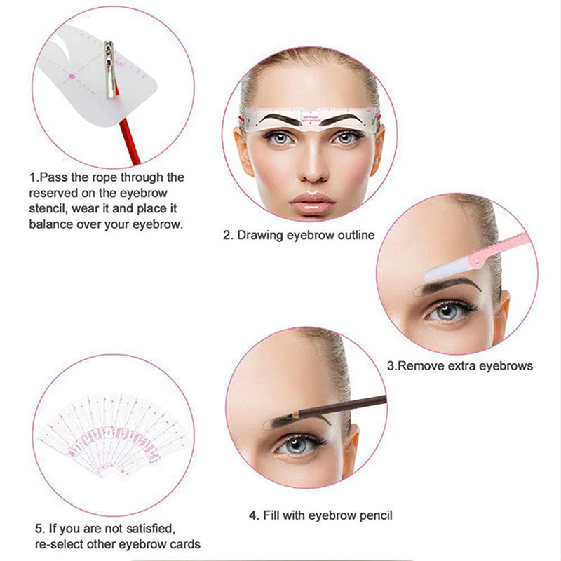 6 Style Eyebrow Stencil Set - Grooming Shaper Template with Reusable Stickers - Makeup Tools for Precision Brow Shaping