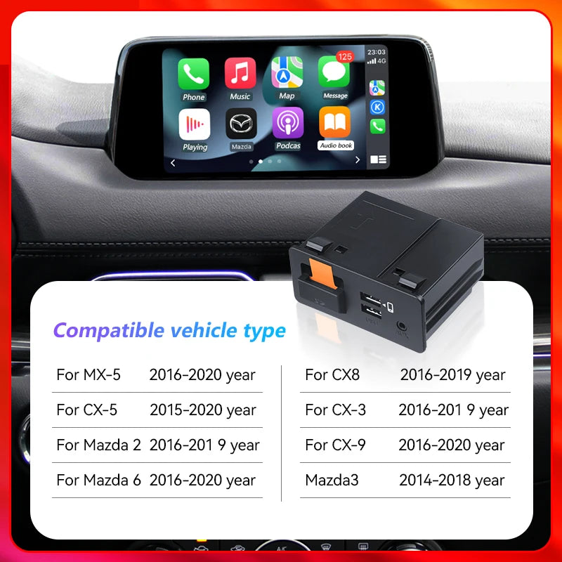 P3 Bluetooth Wireless Apple CarPlay Android Auto USB Adapter Hub | OEM Retrofit for Mazda 2 3 6 CX30 CX5 CX8 CX9 MX5 | TK78669U0C