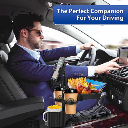 360 Degree Rotation Car Cup Holder Tray - Adjustable Car Tray Table with Phone Slot, Food Table Organizer, Drink Holder Accessories