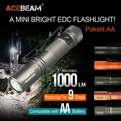 ACEBEAM Pokelit AA EDC Flashlight – 1000 Lumens, High CRI90, USB-C Rechargeable, IP68 Waterproof Pocket LED for Everyday Carry