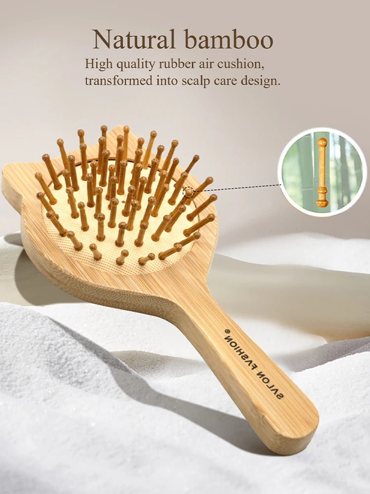 Nature Bamboo Hair Brush - Eco-Friendly Wooden Anti-Static Detangle Comb for Hair & Scalp Massage - Styling Tools for Women & Men