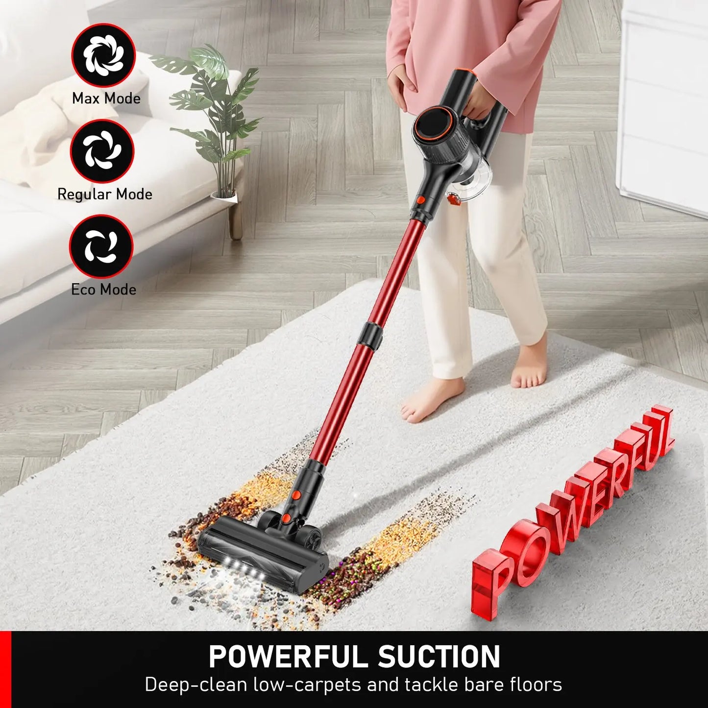 350W Handheld Cordless Vacuum Cleaner - 30Kpa Powerful Suction Stick Vacuum, 8-in-1 with 1.5L Dust Cup for Pet Hair, Carpet, Hard Floor