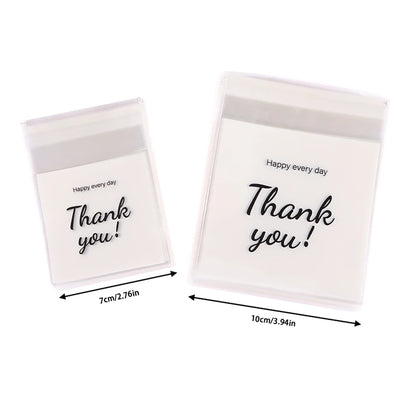 100Pcs Thank You Self-Adhesive Plastic Cookie Bags - Ideal for Wedding, Birthday, and Party Gift Packaging - Biscuit Baking & Candy Storage