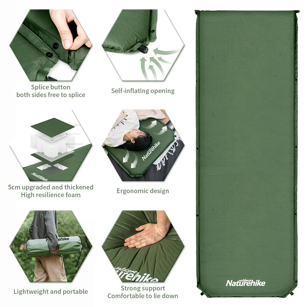 Naturehike Self-Inflating Mattress D03 – 5CM Inflatable Air Mattress, Foam Sleeping Mat for Camping and Tent Use