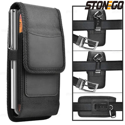 Vertical Nylon Cell Phone Belt Clip Holster Pouch: Wallet Card Holder Case Cover for 4.0inch-6.7inch Phones - iPhone, Samsung, and More