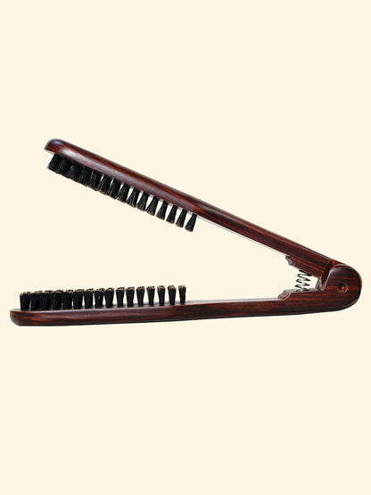 Pro Hairdressing Straightener Brush Set - Nylon V-Shape Double Brushes and Clamp Styling Tools for DIY Hair Styling