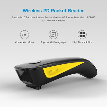 NETUM C750 Series Bluetooth Wireless 2D Barcode Scanner – Pocket-Sized 1D QR PDF417 Reader for Tobacco, Garment, and Mobile Payment