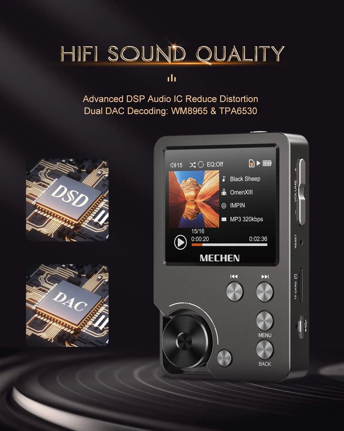 MP3 Player – Lossless DSD High Definition Portable Hi-Fi Digital Audio Music Player with 64GB Memory Card, Supports Up to 256GB