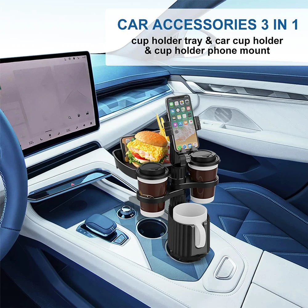 360 Degree Rotation Car Cup Holder Tray - Adjustable Car Tray Table with Phone Slot, Food Table Organizer, Drink Holder Accessories