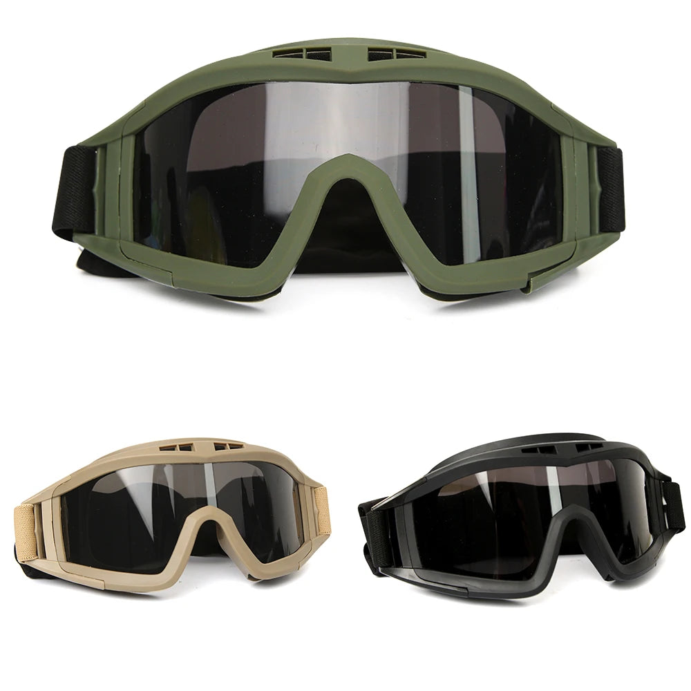 JSJM Military Tactical Goggles: CS Airsoft Windproof Shooting Glasses with HD 3 Lens - Safe Glasses for Motocross, Motorcycle, Mountaineering