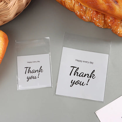 100Pcs Thank You Self-Adhesive Plastic Cookie Bags - Ideal for Wedding, Birthday, and Party Gift Packaging - Biscuit Baking & Candy Storage