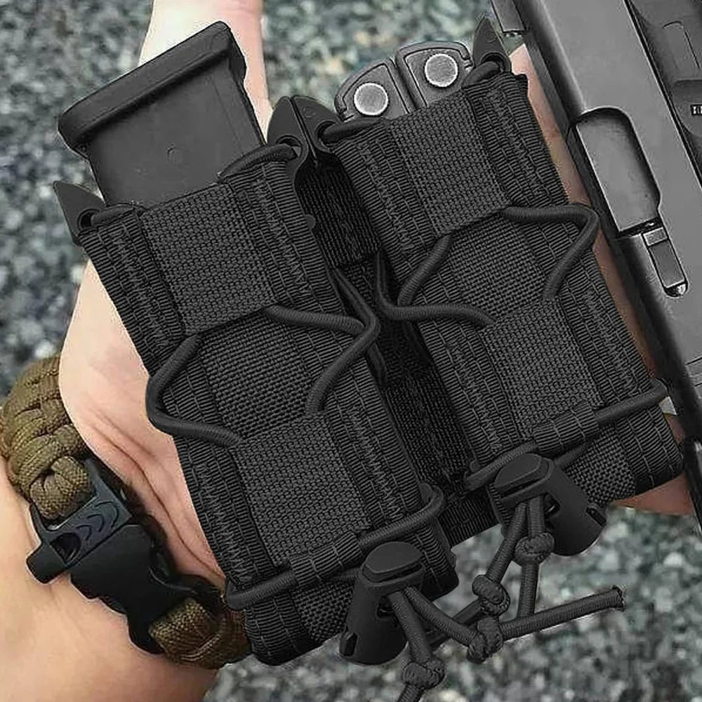 Tactical 9mm Pistol Magazine Pouch – Double/Triple Stack Molle Holster with Flashlight Torch Holder – EDC Hunting Accessory