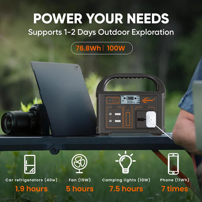 100W Portable Power Station – 24000mAh Solar Power Generator with 220V/110V, 76.8Wh LiFePO4 Battery for Camping and Travel