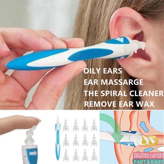 Soft Silicone Ear Wax Remover Tool with 16 Replacement Tips - Spiral Earwax Cleaner for Ear Cleaning Health Care - Ear Pick Included