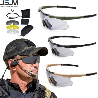 JSJM Military Tactical Goggles: CS Airsoft Windproof Shooting Glasses with HD 3 Lens - Safe Glasses for Motocross, Motorcycle, Mountaineering