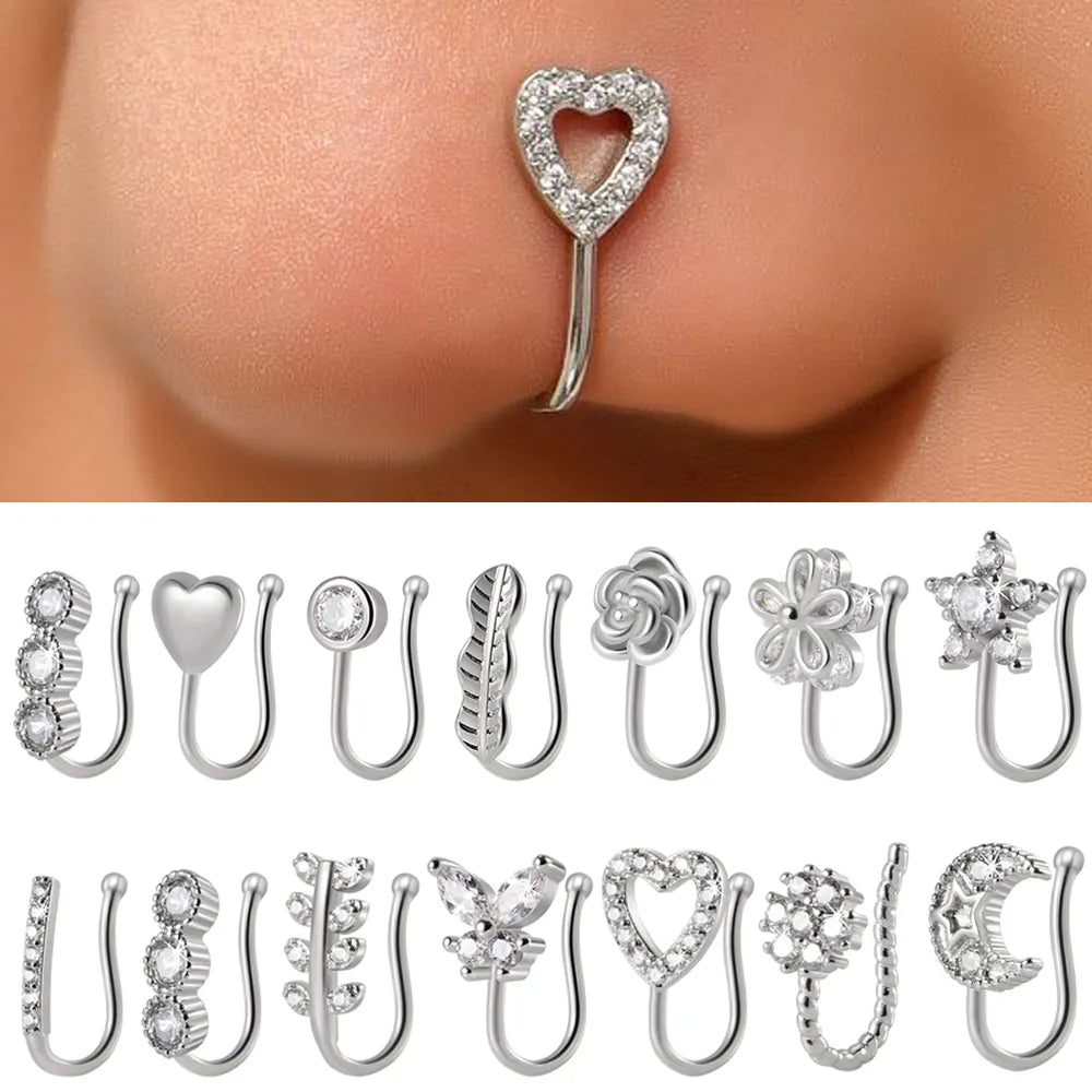 316L Surgical Steel Fake Piercing Jewelry: Non-Piercing Nose Ring Hoop & Ear Clip for Women