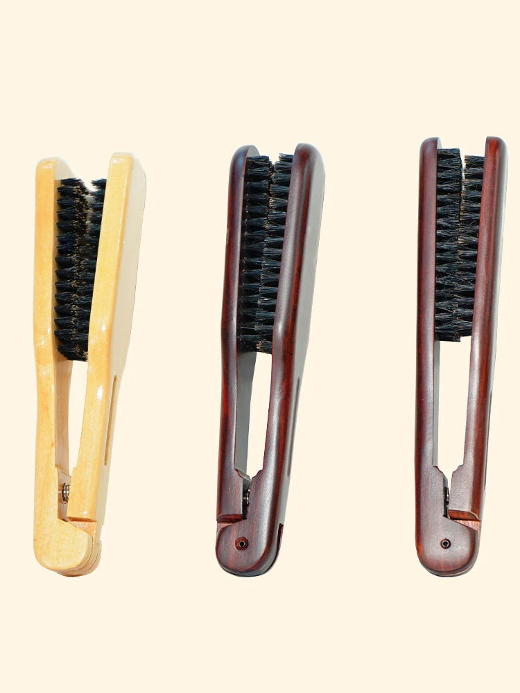 Pro Hairdressing Straightener Brush Set - Nylon V-Shape Double Brushes and Clamp Styling Tools for DIY Hair Styling