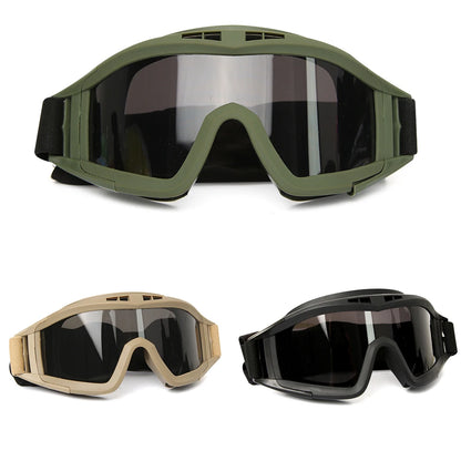 JSJM Airsoft Tactical Goggles: 3 Lens Windproof Dustproof Shooting Motocross Motorcycle Glasses - CS Safe Protection for Mountaineering