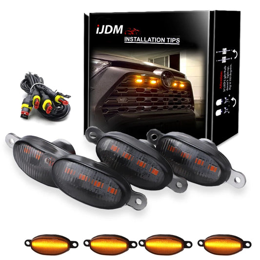 Universal 12V Car LED Grille Lights - Smoked Amber and White 12-LED Eagle Eye Lamps for Off-Road, SUVs, Ford, Toyota