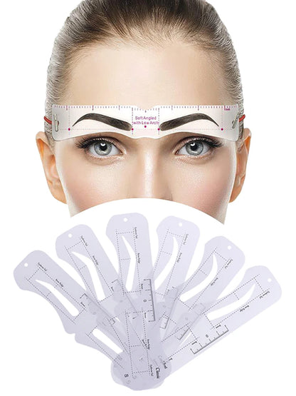 6 Style Eyebrow Stencil Set - Grooming Shaper Template with Reusable Stickers - Makeup Tools for Precision Brow Shaping