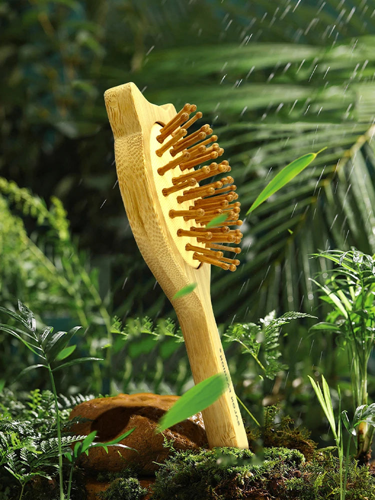 Nature Bamboo Hair Brush - Eco-Friendly Wooden Anti-Static Detangle Comb for Hair & Scalp Massage - Styling Tools for Women & Men