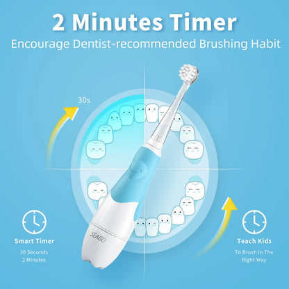 Seago Kids Electric Toothbrush: Sonic Toothbrush with Observing Light & Smart Timer - Replaceable Brush Head, Waterproof Design