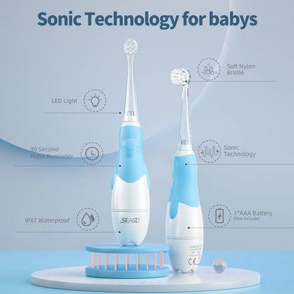 Seago Kids Electric Toothbrush: Sonic Toothbrush with Observing Light & Smart Timer - Replaceable Brush Head, Waterproof Design