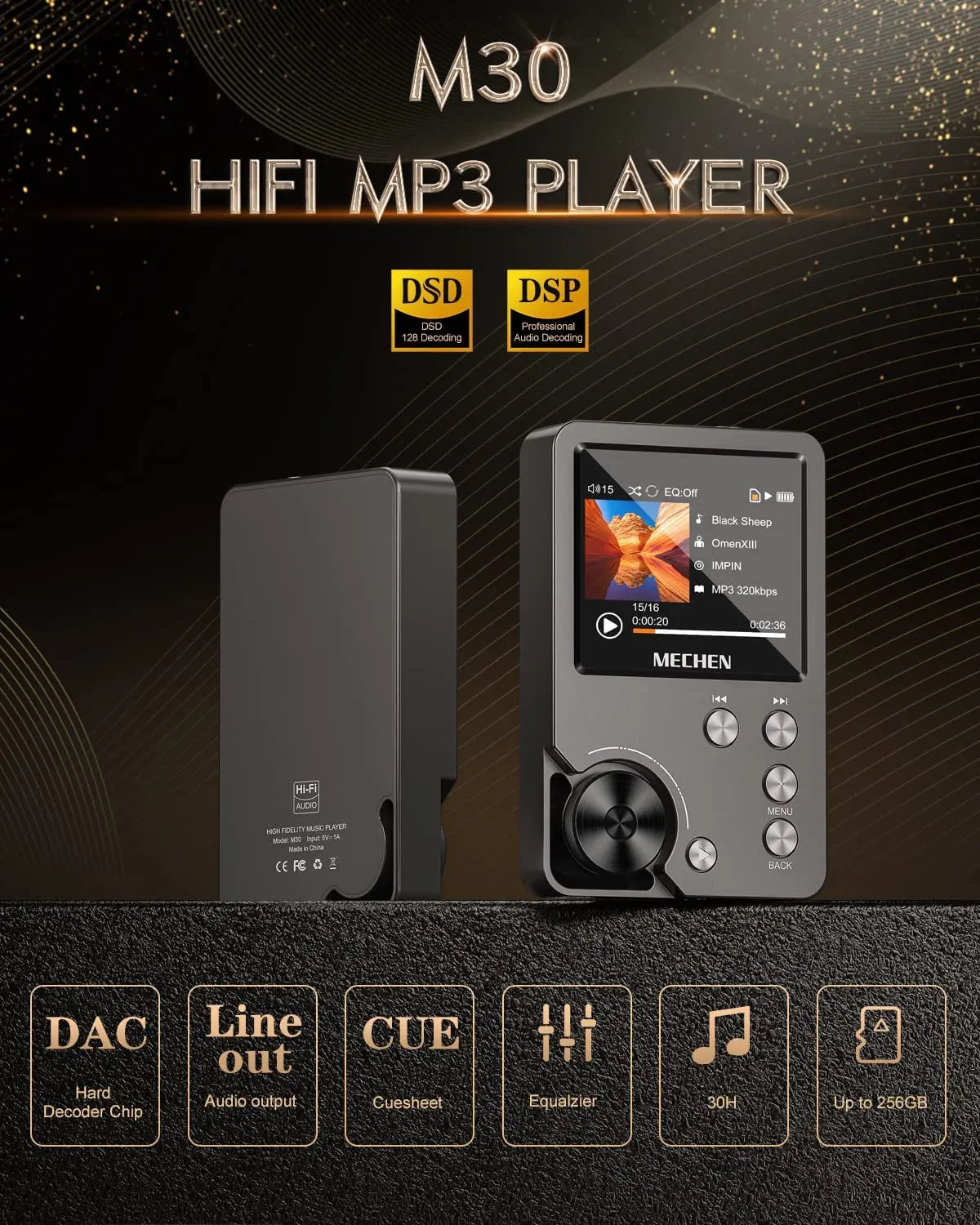 MP3 Player – Lossless DSD High Definition Portable Hi-Fi Digital Audio Music Player with 64GB Memory Card, Supports Up to 256GB