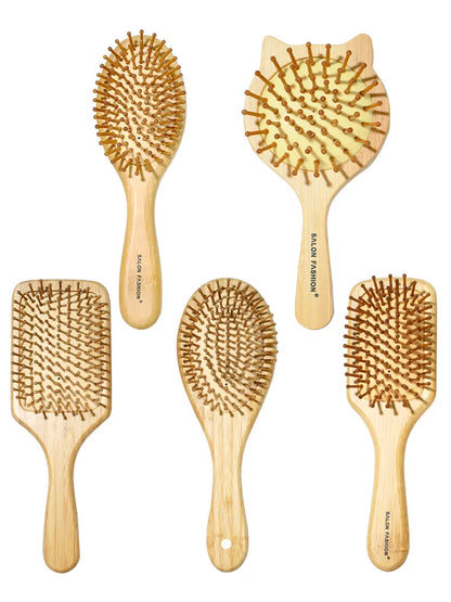 Nature Bamboo Hair Brush - Eco-Friendly Wooden Anti-Static Detangle Comb for Hair & Scalp Massage - Styling Tools for Women & Men