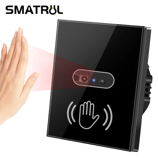 SMATRUL Wall Smart Light Switch with Infrared Sensor - No Touch Needed, EU UK 220V 110V - Glass Screen Panel, Electrical Power On/Off for Lamps