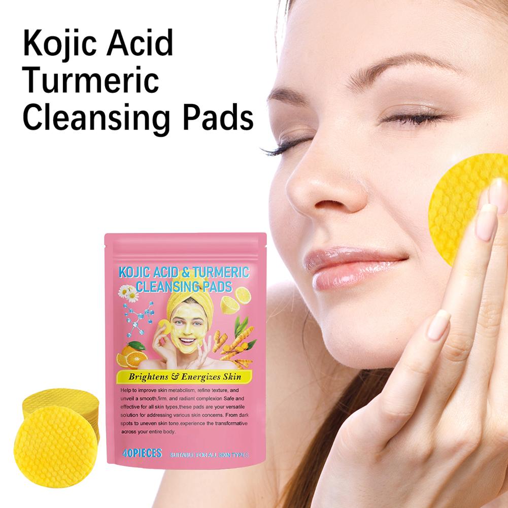 40/50pcs Kojic Acid & Turmeric Cleansing Pads - Exfoliating Facial Sponges for Daily Skin Care and Deep Cleansing