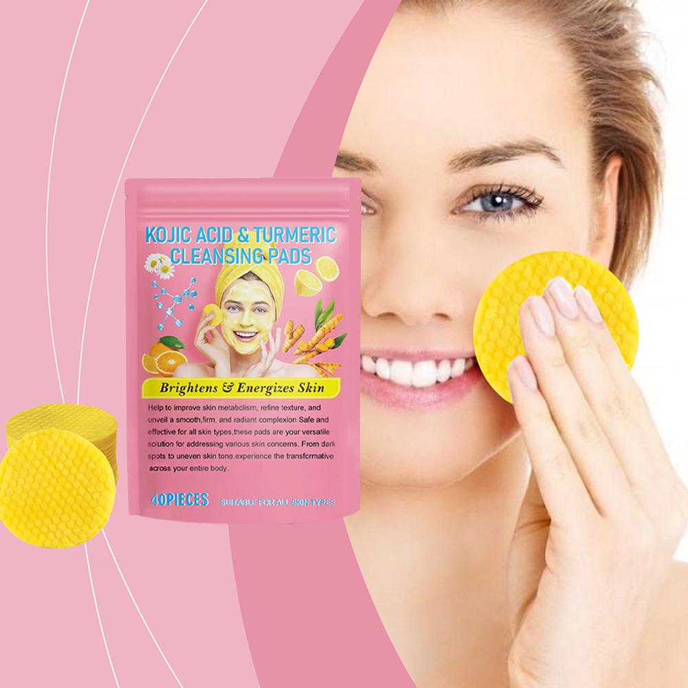 40/50pcs Kojic Acid & Turmeric Cleansing Pads - Exfoliating Facial Sponges for Daily Skin Care and Deep Cleansing