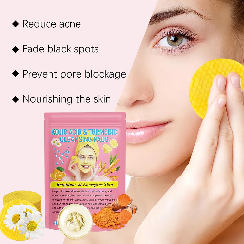 40/50pcs Kojic Acid & Turmeric Cleansing Pads - Exfoliating Facial Sponges for Daily Skin Care and Deep Cleansing