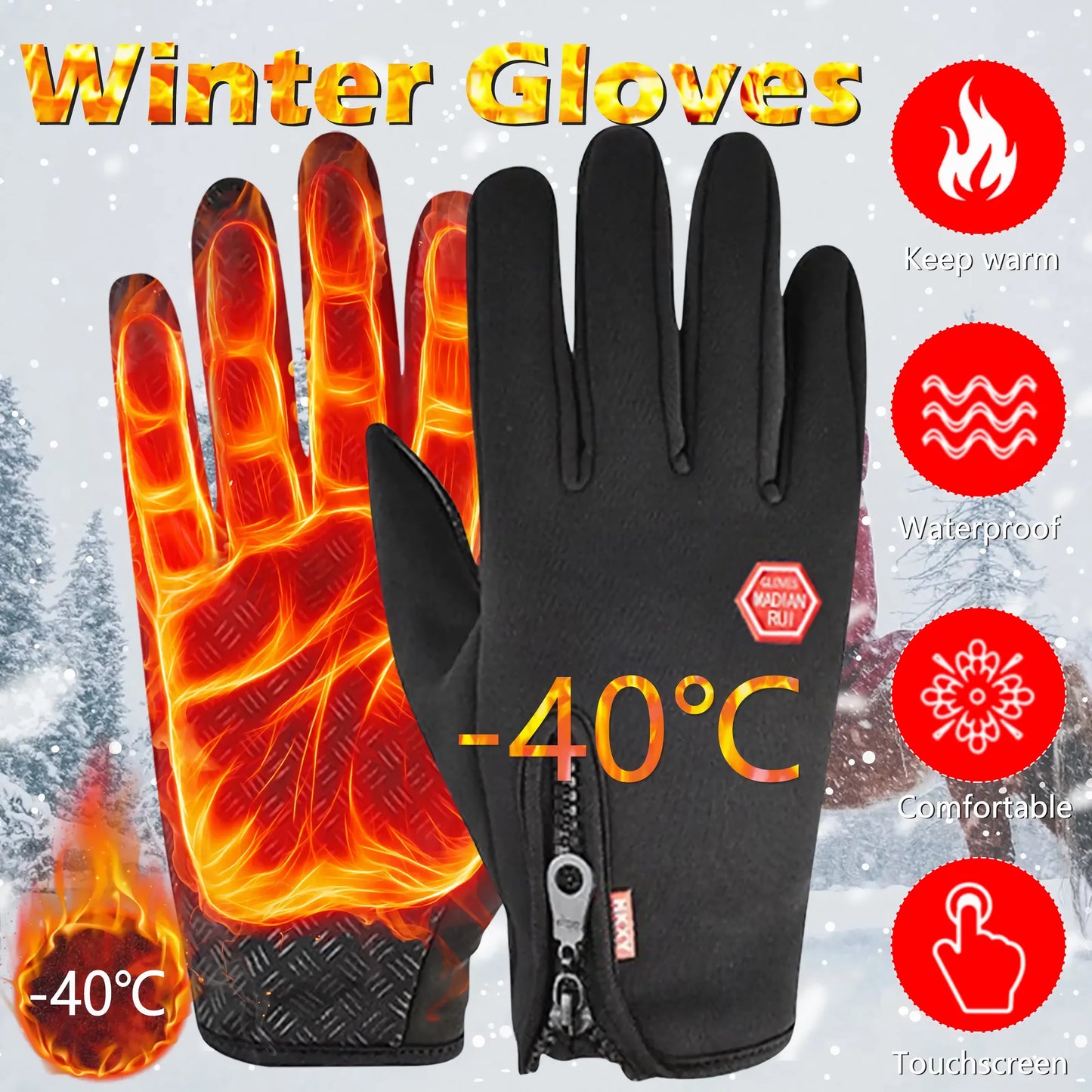 Warm Winter Tactical Gloves for Men & Women - Touchscreen Compatible, Waterproof, Non-Slip for Hiking, Skiing, Fishing, Heating , Cycling, and Snowboarding