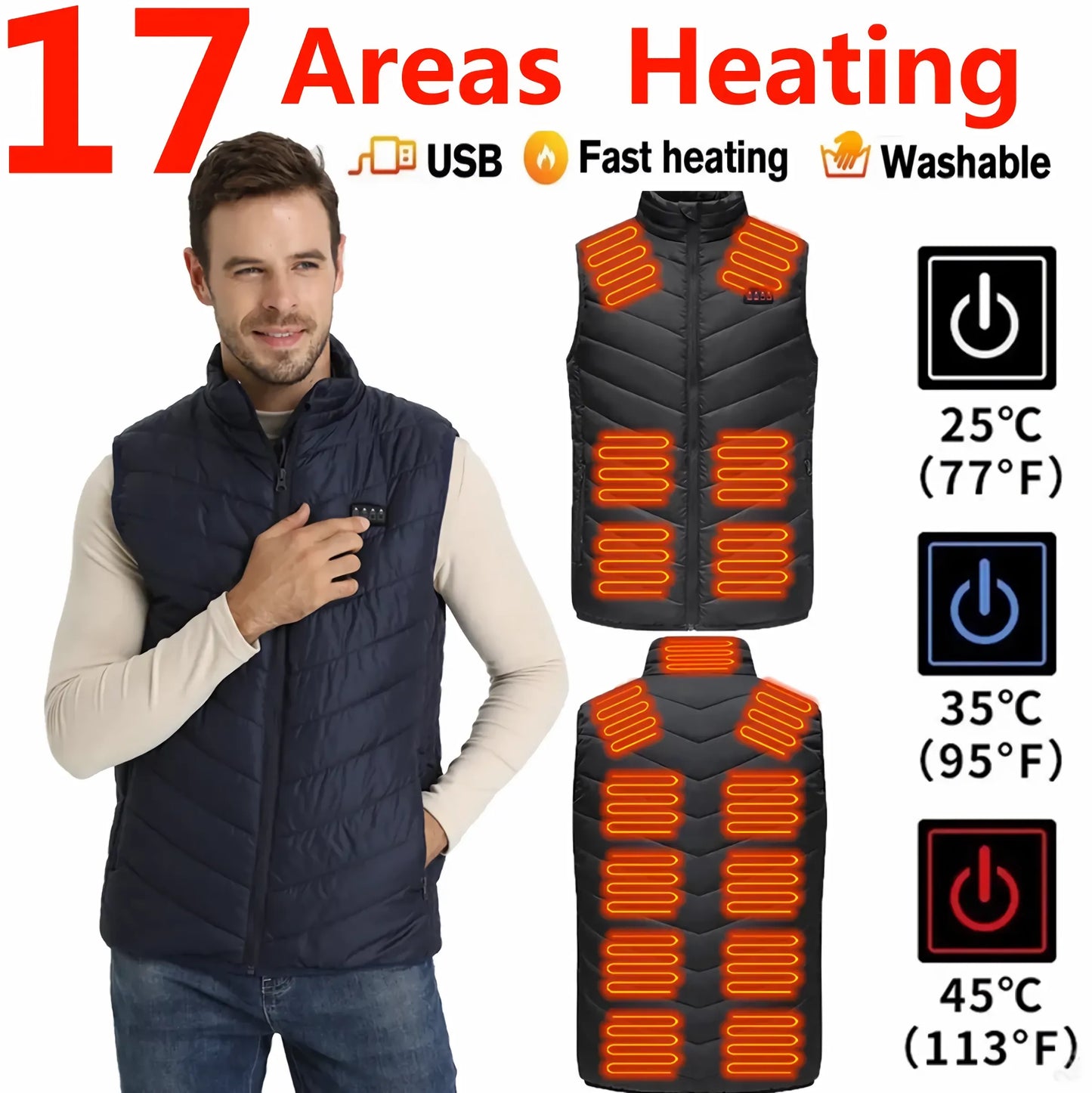 Electric Heated Vest for Men and Women - USB-Powered Down Jacket with Body Warmer - Adjustable Temperature Heating Clothing